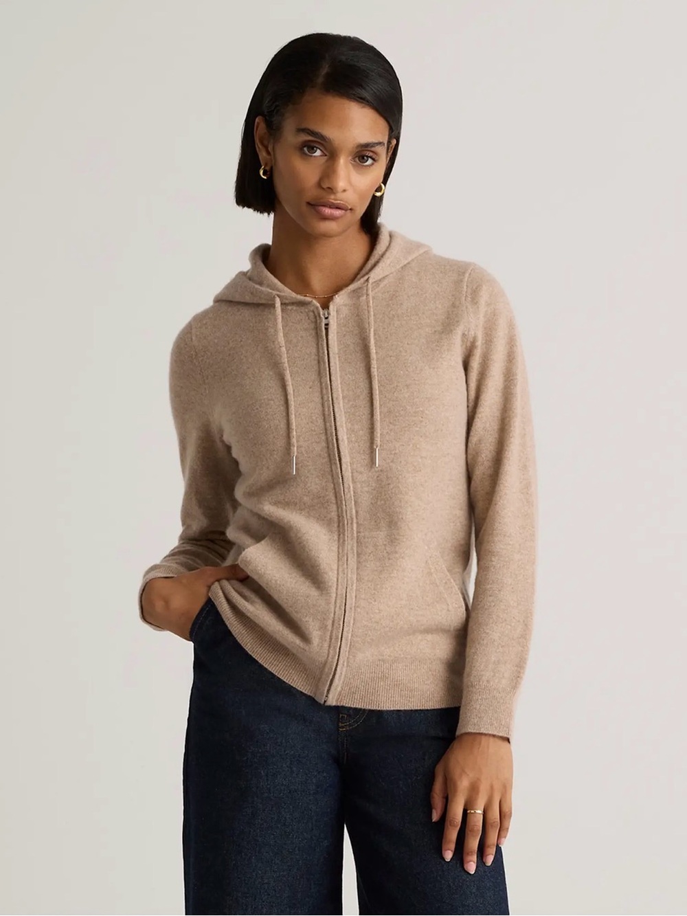 Quince Mongolian Cashmere Full-Zip Hoodie Sweater Oatmeal Beige Size Small - Picture 6 of 9